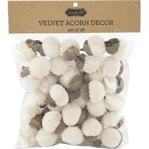 Mud Pie Velvet Acorn Vase Filler, 1" dia x 1.75", Cream