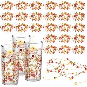 Artificial Pearl String for Floating Candles - Sukh 24 PCS String of Pearls Beads for Centerpiece Table Decorations Bead String for vase Filler Wedding Christmas Decor (Gold and Red)