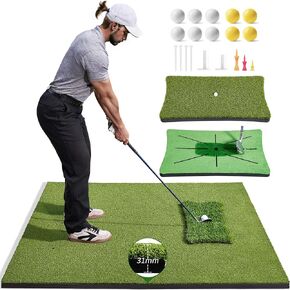 Golf Swing Training Mat, 13"x17" Premium Golf Practice Mat for Swing Detection, Professional Golf Impact Mat with Integrated Ball-Tray, Heavy Duty Non-Slip Rubber Bottom, for Indoor Practice