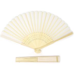 Honbay 6PCS White Handheld Folded Fans Imitated Silk Fabric Folding Fans Bridal Dancing Props with Bamboo Handle for Wedding Gift Party Favors (8.3Inch)