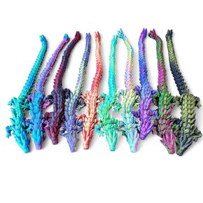 Gemstone Dragon Articulating Fidgets - 13.5" Dragons, Articulating Joints, Unique Dual/Tri/Rainbow Colors (Red/Gold)