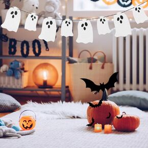 Halloween Decorations Set 3D Bat Window Wall Stickers and Hanging Ghost Banner Silver Glitter Sets Boo Signs for Haunted Houses Doorways Indoor Outdoor Home Decor Haunted Mansion Halloween Party