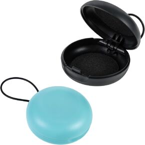 2 Pack Earplug Cases Round Potable Ear Plug Carrying Cases, Mini Ear Plug Holder, Small Earbud Storage Case, Earbud Storage Box with Lanyard for Travel, Keychain (Black, Blue)