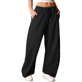 ELLEVEN Women's Y2K Wide Leg Sweatpants - High Elastic Waist Baggy Pants with Pockets & Adjustable Ankle Drawstring Cuffs