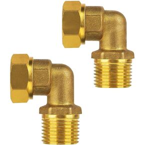 Water Line Adapter 1/2 IPS Female to 1/2 IPS Male 90 Degree Elbow Brass for clawfoot tub shower faucet mount connector (2-Pack）