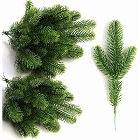 KLEWEE 60 Pcs Artificial Pine Branches, Christmas Tree Filler Branches, Realistic Faux Christmas Greenery Green Plants Pine Picks and Stems for Christmas Decorating Crafts Vase DIY Wreath Garland