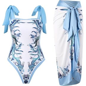 Womens Swimsuits with Cover Ups One Piece Swimsuit for Women Bathing Suits for Womens with Long Skirt Light Blue