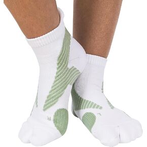 ZenToes Padded Bunion Relief Socks for Women and Men with Big Toe Separator, Built-In Bunion Protector Cushion, Arch Compression, Moisture Wicking Cotton Blend - 1 Pair (Sage and White, Medium)