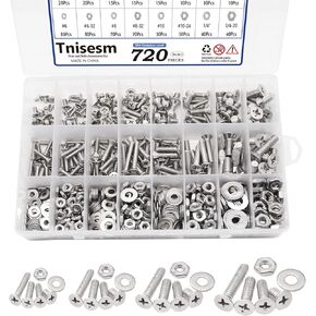 Tnisesm 720 قطعة مجموعة متنوعة من الصواميل والمسامير المسطحة من فيليبس، #6-32#8-32#10-24#1/4-20 مجموعة براغي من الفولاذ المقاوم للصدأ، 16 مقاسًا متنوعًا من غسالات مسامير الصواميل in Kuwait