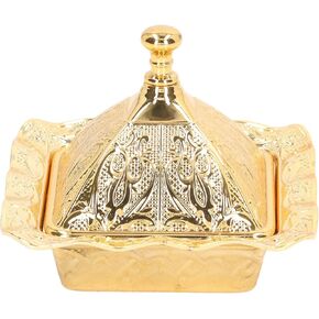 وعاء زخرفي ذهبي من Yuehuam، وعاء مركزي للطاولة، وعاء بقاعدة على الطراز الأوروبي العتيق، وعاء تركي للحفلات مصنوع من سبائك الزنك مع غطاء مقاوم للغبار لتزيين سطح المكتب in Kuwait