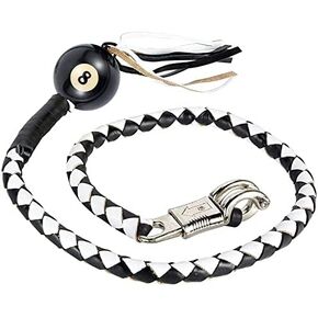 EXCELSIOR 42" Long 1/2“ Diameter White and Black Motorcycle Get Back Whip With White 8 Pool Ball