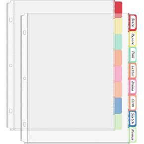Binder Dividers with Tabs, 8 Tab Clear Sheet Protectors for 3 Ring Binder, White Dividers for 3 Ring Binder Page Protectors, Notebook Binder Sleeves with Pockets, 2 Set (16 Pcs)