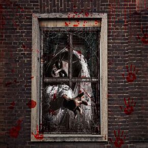 Halloween Decorations Window Clings: Extra Larger Scary Window Clings Spooky Stickers Female Ghost Bloody Handprint for Halloween Decor Haunted House Door Cover Creepy School Dormitory Window
