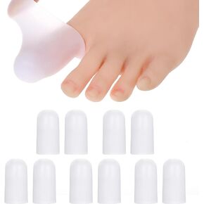 10 Pack Silicone Toe Cap and Protector for Big Toe, Big Toe Protectors for Women Men, Provides Relief from Missing or Ingrown Toenails, Corns, Blisters, Hammer Toes, Reduce Friction (Large, White)