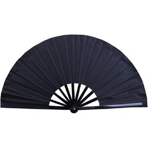 Large Folding Fan Rave Hand Fan Chinese Kung Fu Tai Chi Craft Fan for Men Women Wedding Festival Birthday Party Decorations Dance Performance (1, Black - SLAY)