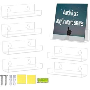 XIAGN YXWO 6 Pack 7-Inch Vinyl Record Shelf Wall Mount Clear Acrylic Album Record Holder Display Mount Wall Decoration, Suitable for Bedroom, Living room, Bathroom Record/Picture/Cosmetic Display