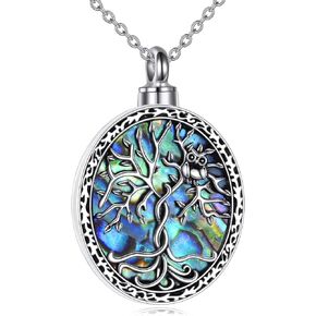 TIGER RIDER Cremation Jewelry for Ashes 925 Sterling Silver Tree of Life Urn Necklace Owl Cremation Jewelry for Ashes Abalone Shell Memorial Pendant for Men Women