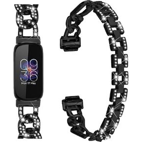 Metal Band Compatible with Fitbit Inspire 3 for Women Stainless Steel Shiny Rhinestone Bracelet Strap Adjustable Replacement Watchband for Inspire 3 Fitness Tracker