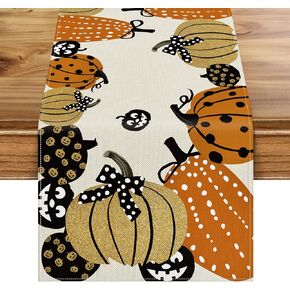 Pumpkin Table Runners, Lantern Pumpkin Halloween Table Runner, Holiday Kitchen Dining Table Decoration for Indoor Outdoor Home Party Decor 13 x 72 Inch