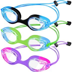 XDX Kids Swim Goggles, 3 Pack Swim Goggles with Adjust Bungee Strap, No Leaking Anti Fog Kids Goggles for Boys Girls Age 3-14
