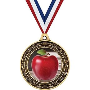 Apple Gold Duo Medal, 3" Teachers Apple Prizes, Kids Education Trophy Medal Awards Prime