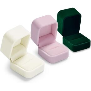 Oirlv Premium Velvet Ring Box Elegant Ring Box for Proposal White Pink Green Velvet Ring Box Together