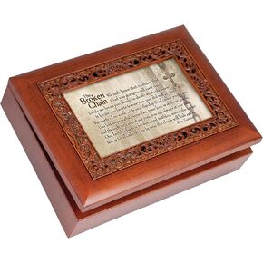 Cottage Garden Broken Chain Rich Woodgrain Finish with Ornate Inlay Jewelry Music Box Plays Song Amazing Grace