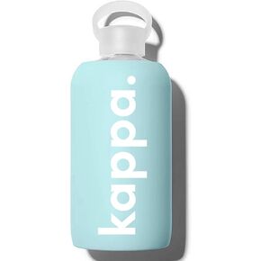 Sorority Shop Kappa Kappa Gamma Glass Water Bottle with Silicone Sleeve - 16 Oz Glass Water Bottle, Reusable Glass Water or Juice Bottle with Cap