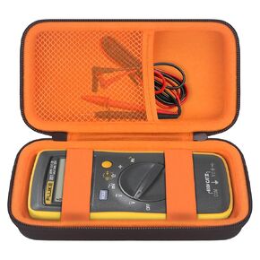 Elonbo Carrying Case for Fluke 101 Basic Digital Multimeter, Fluke 106/107 Handheld Portable Meter Equipment Travel Holder Tool Pouch, Pocket Fits Test Lead, Wire Cable Plug Connector, Black+Orange