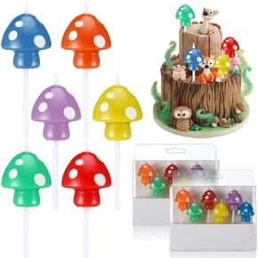 MTLEE 12 Pcs Birthday Candles Mushroom Birthday Candles Mushroom Cake Decorations Mushroom Cake Topper Multicolor Cake Novelty Candles for Birthday Wedding Forest Woodland Theme Party Decorations