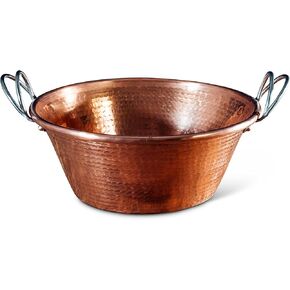 Sertodo Copper Jam Pan | 10 in Diameter x 4.25 in Deep | 2.25 Qt | 100% Solid Copper, Heavy Gauge, Hand Hammered, Patented Handle System | Jam, Carnitas, Polenta, Chilling Wine and Beer