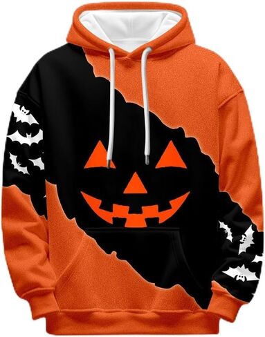 ZKFERAS Mens Halloween Sweatshirt With Fun Pumpkin And Bat Design in Saudi Arabia