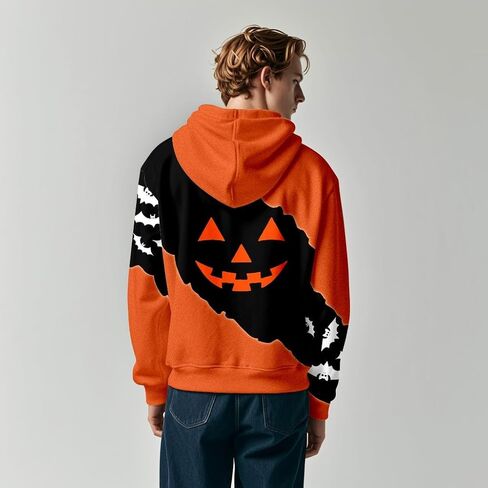 ZKFERAS Mens Halloween Sweatshirt With Fun Pumpkin And Bat Design in Saudi Arabia