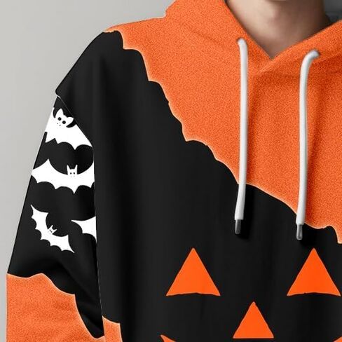 ZKFERAS Mens Halloween Sweatshirt With Fun Pumpkin And Bat Design in Saudi Arabia