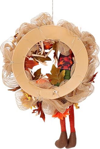 أكاليل الخريف للباب الأمامي - 14 بوصة إكليل جنوم الخريف أكاليل عيد الشكر مع أضواء اليقطين الصغيرة للمنزل ونافذة الشرفة وجدار المزرعة وديكور عيد الشكر وديكور الخريف in Kuwait