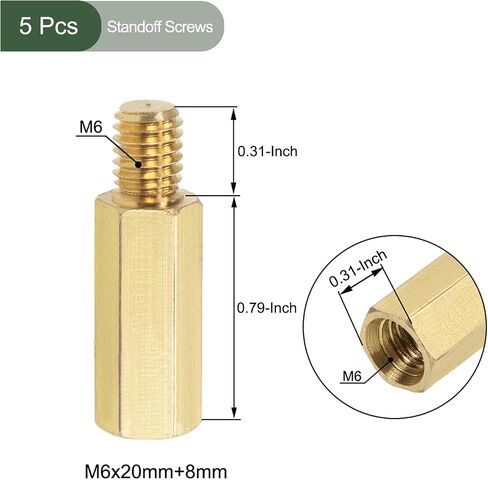 5 قطع من براغي M6 من YOKIVE، مواضع نحاسية سداسية PCB، تحافظ على ثبات الارتفاع، رائعة للوحة الأم (لون ذهبي، 20 مم + 8 مم) in Saudi Arabia