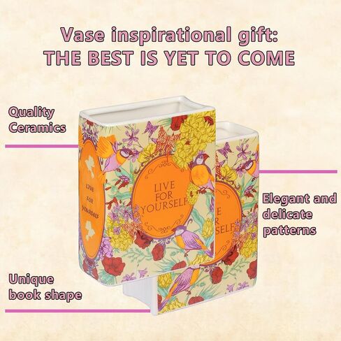 Book-Shaped Decorative Vase, Ceramic Vases for Home Decor, Cute Bookshelf Decor, Unique Vase for Book Lovers (Vintage - Bird Flower) in Saudi Arabia