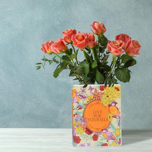 Book-Shaped Decorative Vase, Ceramic Vases for Home Decor, Cute Bookshelf Decor, Unique Vase for Book Lovers (Vintage - Bird Flower) in Saudi Arabia