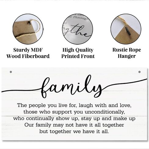 Family Sign, Family Decor Art, Family Quote Wood Sign, Farmhouse Home Decor, Decorative Wooden Plaque Sign, Vintage Wall Sign, Home Decor Accent, Farmhouse Wall Plaque with Hanging Rope in Saudi Arabia