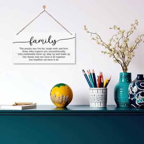 Family Sign, Family Decor Art, Family Quote Wood Sign, Farmhouse Home Decor, Decorative Wooden Plaque Sign, Vintage Wall Sign, Home Decor Accent, Farmhouse Wall Plaque with Hanging Rope in Saudi Arabia