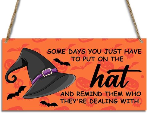 لافتة خشبية ريفية للهالوين، علامة الساحرة، قبعة الساحرة، علامات ترحيب خشبية معلقة، علامات لوحة للمنزل، المزرعة، الباب الأمامي، ديكور الحائط، الخريف، داخلي، خارجي، لوازم حفلات الهالوين 12 × 6 بوصات in Kuwait