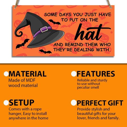 لافتة خشبية ريفية للهالوين، علامة الساحرة، قبعة الساحرة، علامات ترحيب خشبية معلقة، علامات لوحة للمنزل، المزرعة، الباب الأمامي، ديكور الحائط، الخريف، داخلي، خارجي، لوازم حفلات الهالوين 12 × 6 بوصات in Kuwait