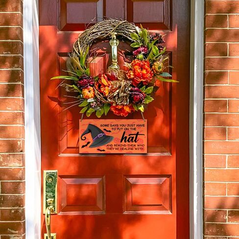 لافتة خشبية ريفية للهالوين، علامة الساحرة، قبعة الساحرة، علامات ترحيب خشبية معلقة، علامات لوحة للمنزل، المزرعة، الباب الأمامي، ديكور الحائط، الخريف، داخلي، خارجي، لوازم حفلات الهالوين 12 × 6 بوصات in Kuwait