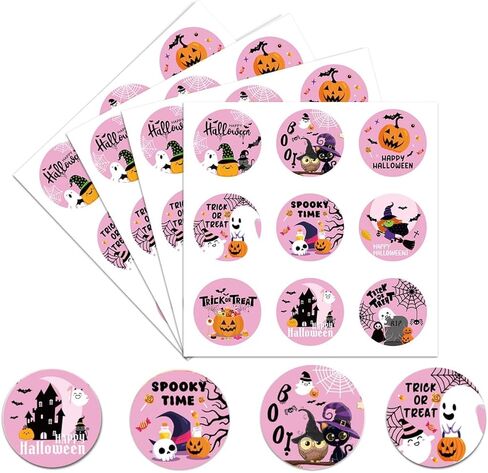 9 عبوات من 90 قطعة من ملصقات الهالوين الوردية، ملصقات شبح الهالوين المقاومة للماء من الفينيل الوردي المخيف لعيد الهالوين، ملصقات ختم لحقيبة الحلوى، هدايا تغليف لوازم ديكور الحفلات in Kuwait