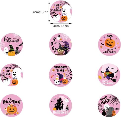 9 عبوات من 90 قطعة من ملصقات الهالوين الوردية، ملصقات شبح الهالوين المقاومة للماء من الفينيل الوردي المخيف لعيد الهالوين، ملصقات ختم لحقيبة الحلوى، هدايا تغليف لوازم ديكور الحفلات in Kuwait