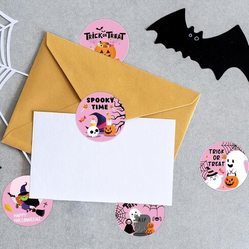 9 عبوات من 90 قطعة من ملصقات الهالوين الوردية، ملصقات شبح الهالوين المقاومة للماء من الفينيل الوردي المخيف لعيد الهالوين، ملصقات ختم لحقيبة الحلوى، هدايا تغليف لوازم ديكور الحفلات in Kuwait