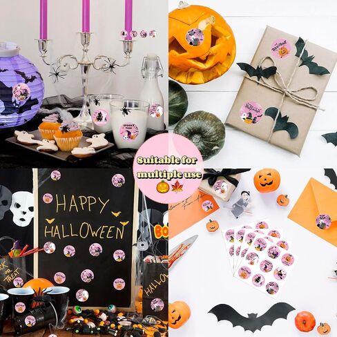 9 عبوات من 90 قطعة من ملصقات الهالوين الوردية، ملصقات شبح الهالوين المقاومة للماء من الفينيل الوردي المخيف لعيد الهالوين، ملصقات ختم لحقيبة الحلوى، هدايا تغليف لوازم ديكور الحفلات in Kuwait