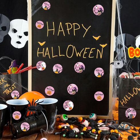 9 عبوات من 90 قطعة من ملصقات الهالوين الوردية، ملصقات شبح الهالوين المقاومة للماء من الفينيل الوردي المخيف لعيد الهالوين، ملصقات ختم لحقيبة الحلوى، هدايا تغليف لوازم ديكور الحفلات in Kuwait