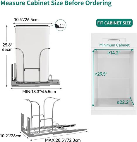 YITAHOME 43 Quart Pull Out Trash Can Under Cabinet, Heavy Duty Trash Can with Soft-Close Slide and Door Mounting Kit for Kitchen, White+Black in Saudi Arabia