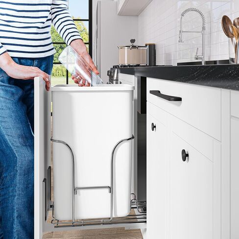 YITAHOME 43 Quart Pull Out Trash Can Under Cabinet, Heavy Duty Trash Can with Soft-Close Slide and Door Mounting Kit for Kitchen, White+Black in Saudi Arabia